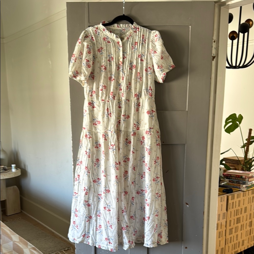 Pink and Gray Puff Sleeve Midi Sundress